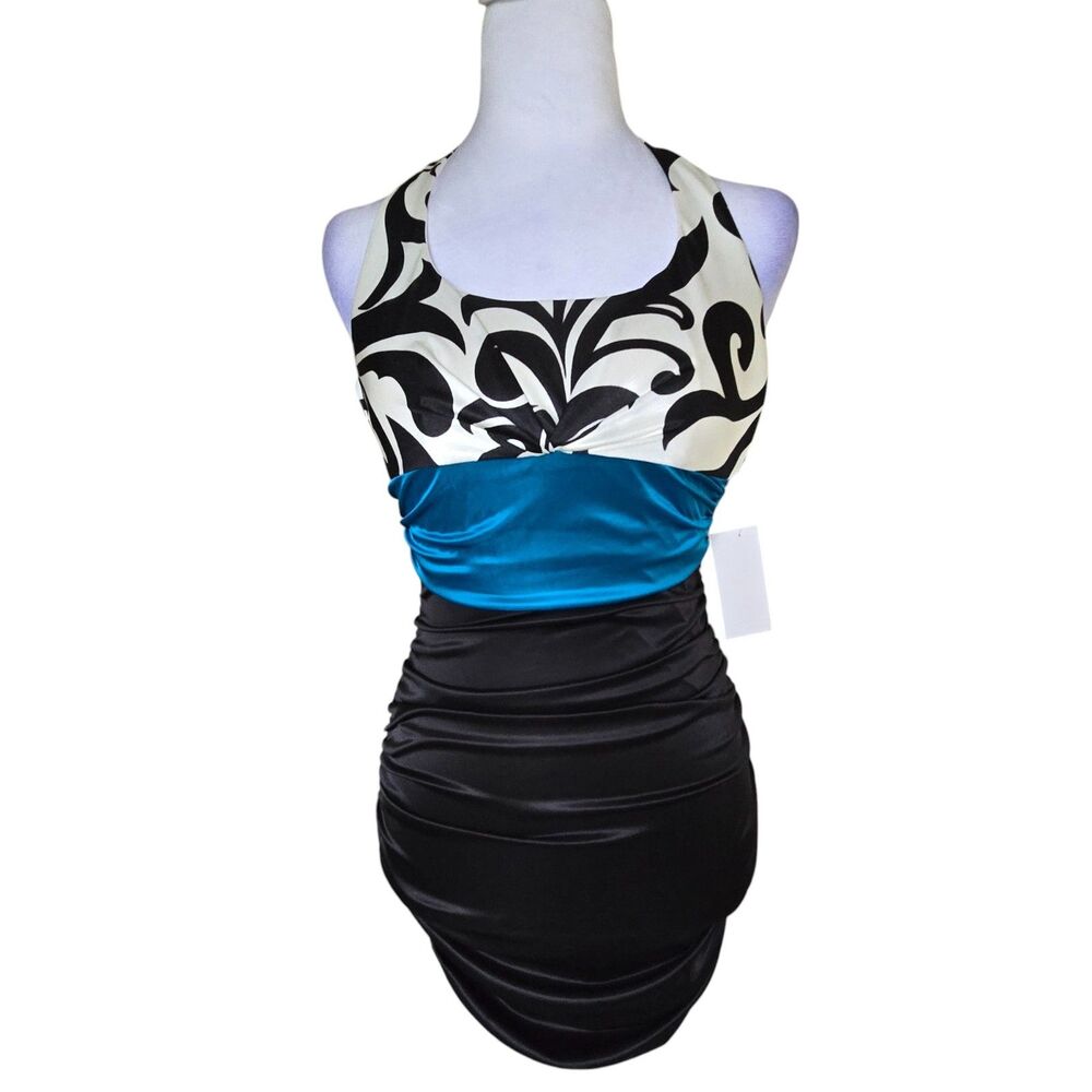 B. Darlin Halter Ruched Bodycon Mini Dress Y2K Club Hoco Prom Babydoll Teal Glam
